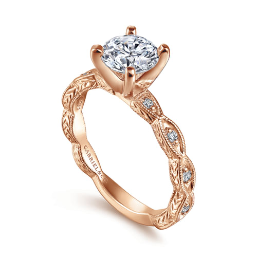 Vintage Inspired 14K Rose Gold Round Diamond Engagement Ring