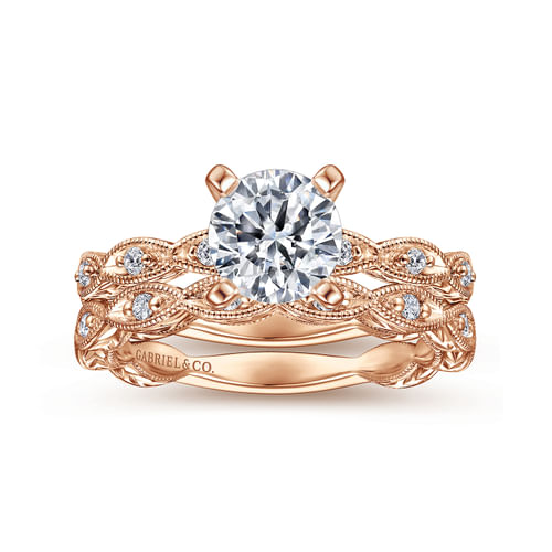 Vintage Inspired 14K Rose Gold Round Diamond Engagement Ring