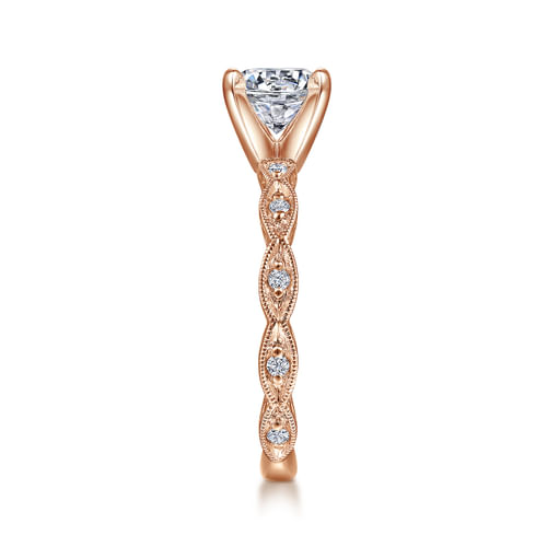 Vintage Inspired 14K Rose Gold Round Diamond Engagement Ring