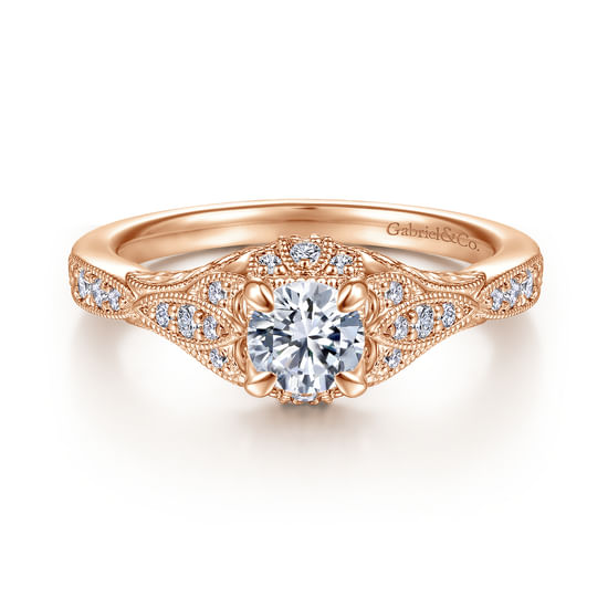 Gabriel - Vintage Inspired 14K Rose Gold Round Halo Complete Diamond Engagement Ring