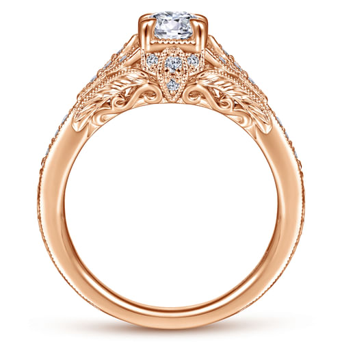 Vintage Inspired 14K Rose Gold Round Halo Complete Diamond Engagement Ring