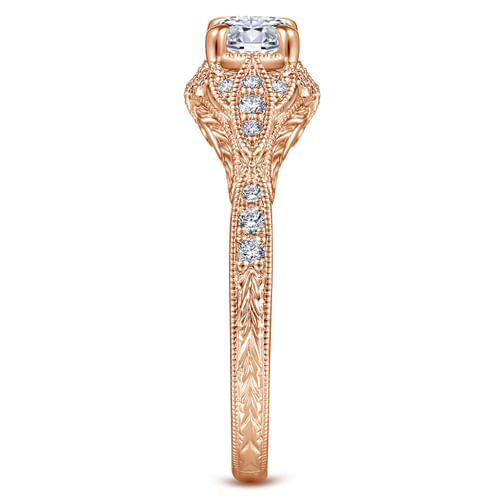 Vintage Inspired 14K Rose Gold Round Halo Complete Diamond Engagement Ring