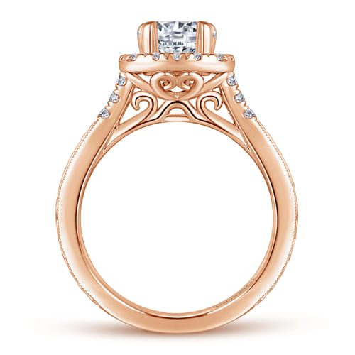 Vintage Inspired 14K Rose Gold Round Halo Diamond Engagement Ring