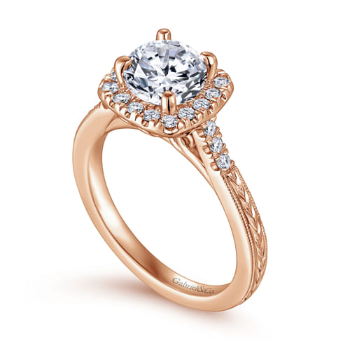 Vintage Inspired 14K Rose Gold Round Halo Diamond Engagement Ring