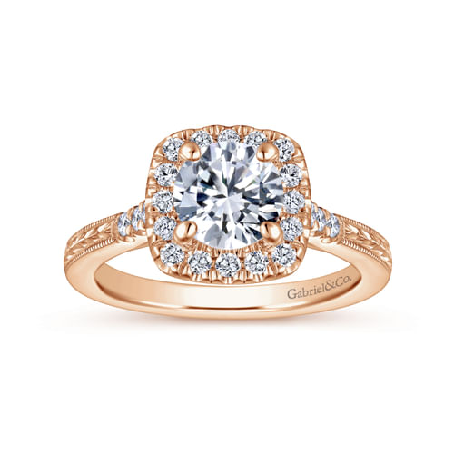 Vintage Inspired 14K Rose Gold Round Halo Diamond Engagement Ring