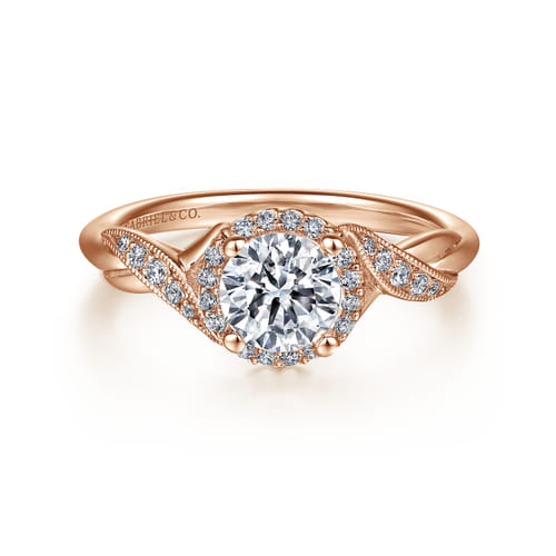 Vintage Inspired 14K Rose Gold Round Halo Diamond Engagement Ring