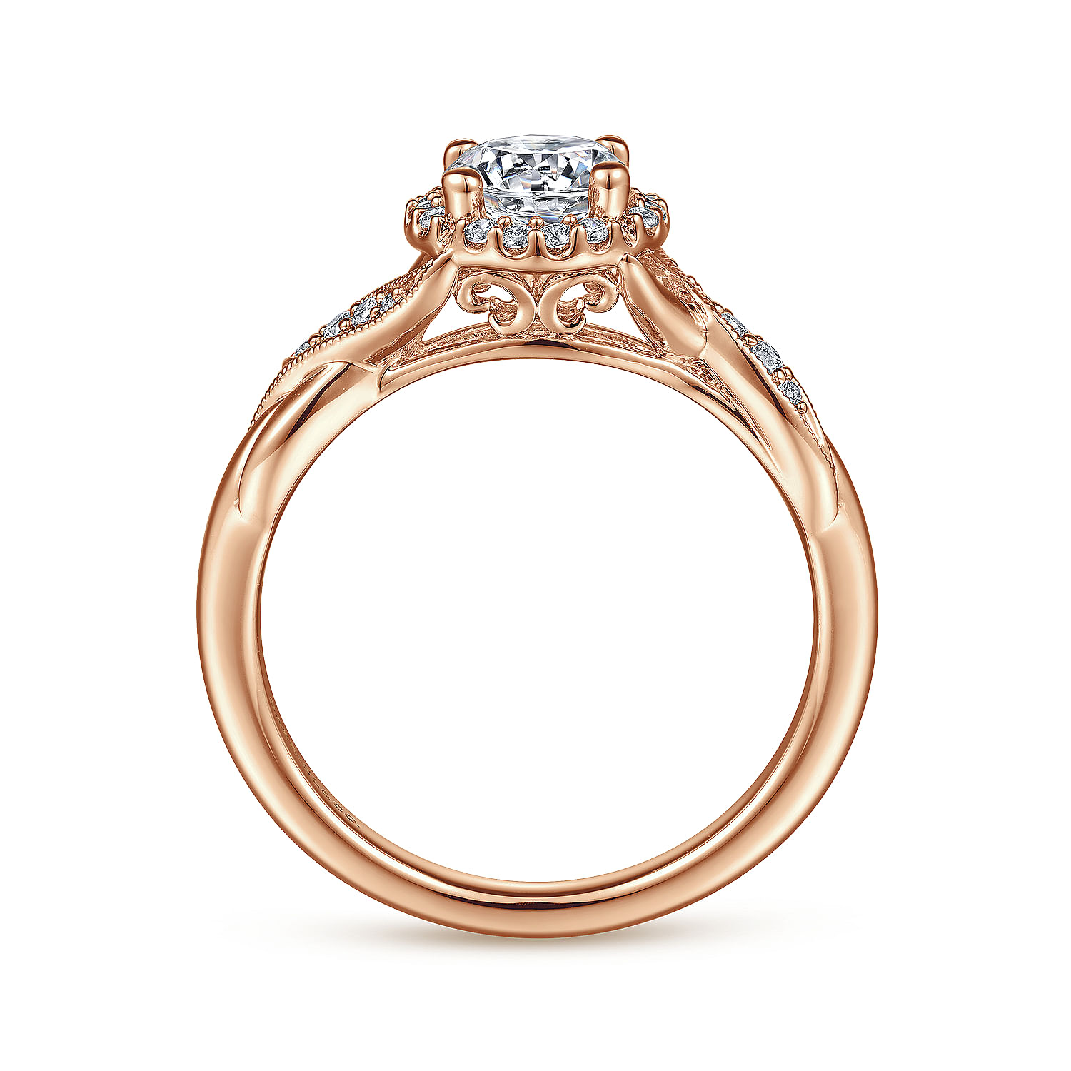 Vintage Inspired 14K Rose Gold Round Halo Diamond Engagement Ring