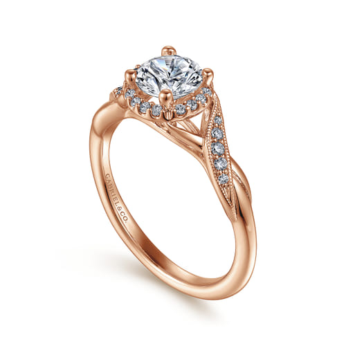 Vintage Inspired 14K Rose Gold Round Halo Diamond Engagement Ring