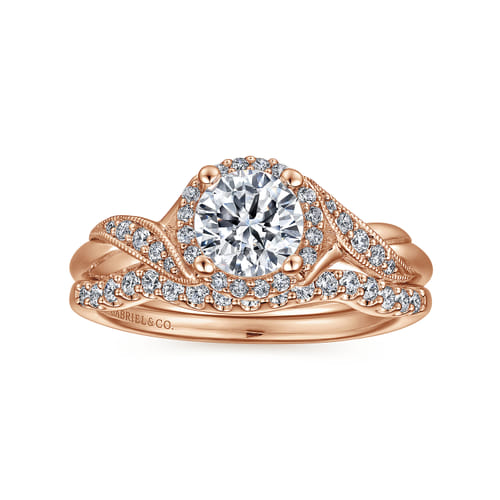 Vintage Inspired 14K Rose Gold Round Halo Diamond Engagement Ring