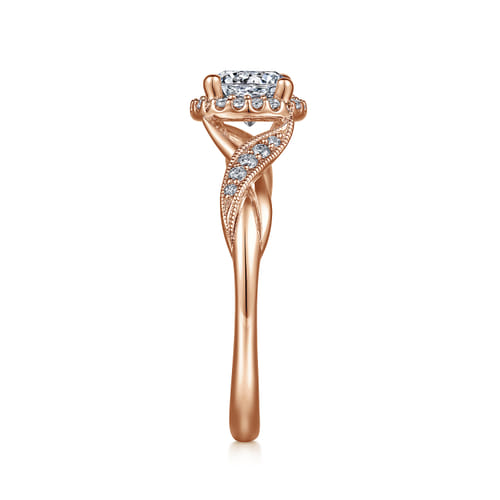 Vintage Inspired 14K Rose Gold Round Halo Diamond Engagement Ring