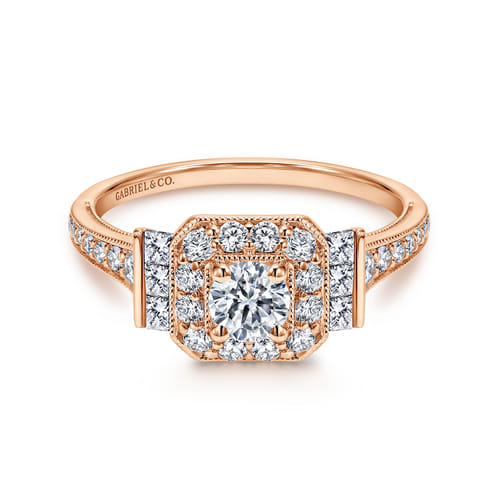 Vintage Inspired 14K Rose Gold Round Halo Diamond Engagement Ring