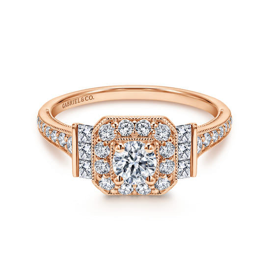 Gabriel - Vintage Inspired 14K Rose Gold Round Halo Diamond Engagement Ring