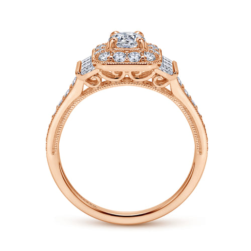 Vintage Inspired 14K Rose Gold Round Halo Diamond Engagement Ring