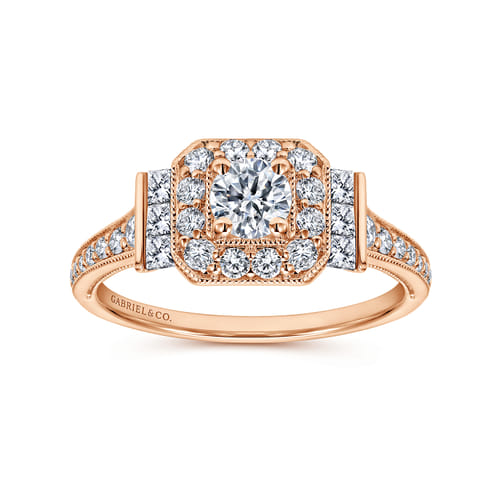 Vintage Inspired 14K Rose Gold Round Halo Diamond Engagement Ring
