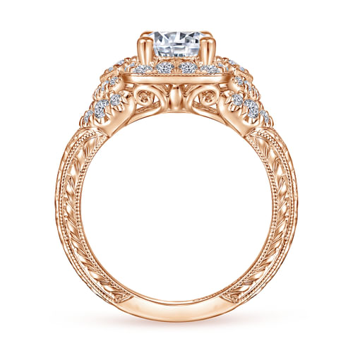 Vintage Inspired 14K Rose Gold Round Halo Diamond Engagement Ring