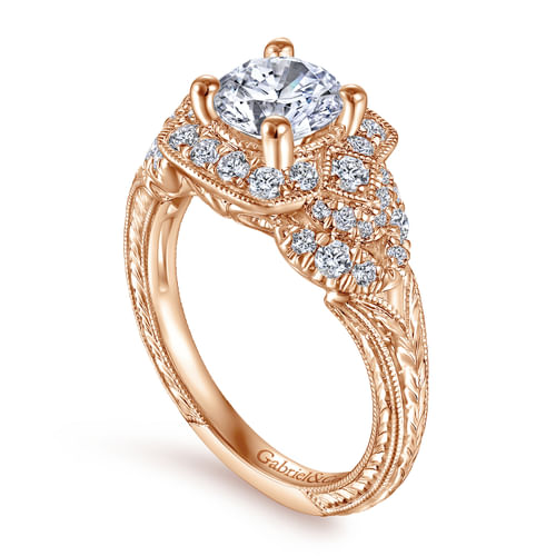 Vintage Inspired 14K Rose Gold Round Halo Diamond Engagement Ring