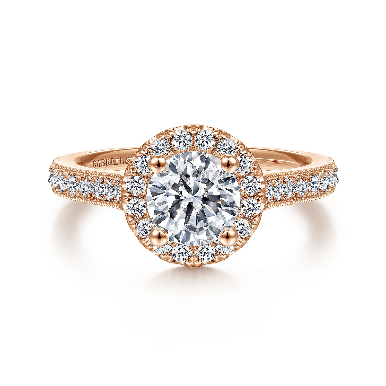 Gabriel - Vintage Inspired 14K Rose Gold Round Halo Diamond Engagement Ring