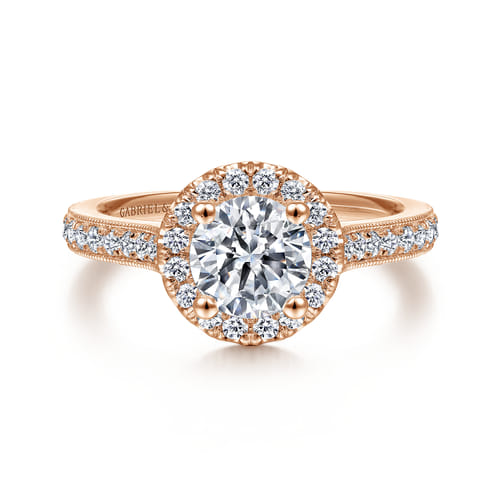 Vintage Inspired 14K Rose Gold Round Halo Diamond Engagement Ring Vintage Inspired 14K Rose Gold Round Halo Diamond Engagement Ring