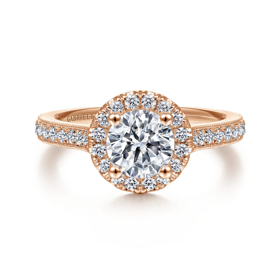 Gabriel - Vintage Inspired 14K Rose Gold Round Halo Diamond Engagement Ring Gabriel - Vintage Inspired 14K Rose Gold Round Halo Diamond Engagement Ring
