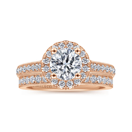 Vintage Inspired 14K Rose Gold Round Halo Diamond Engagement Ring Vintage Inspired 14K Rose Gold Round Halo Diamond Engagement Ring