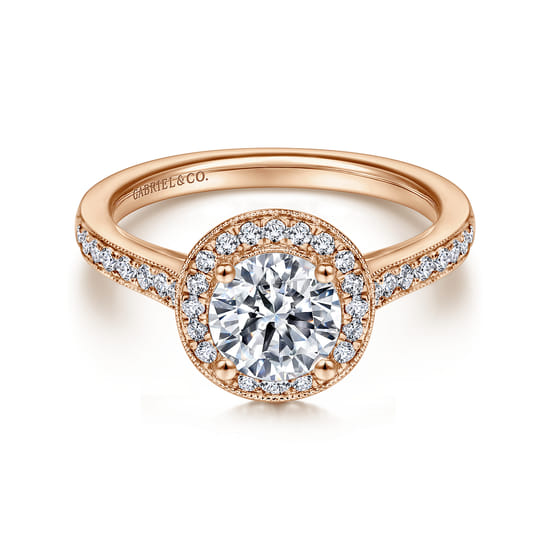 Gabriel - Vintage Inspired 14K Rose Gold Round Halo Diamond Engagement Ring