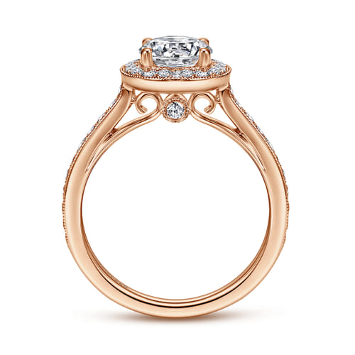 Vintage Inspired 14K Rose Gold Round Halo Diamond Engagement Ring
