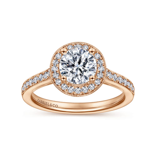 Vintage Inspired 14K Rose Gold Round Halo Diamond Engagement Ring