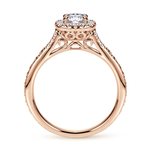Vintage Inspired 14K Rose Gold Round Halo Diamond Engagement Ring
