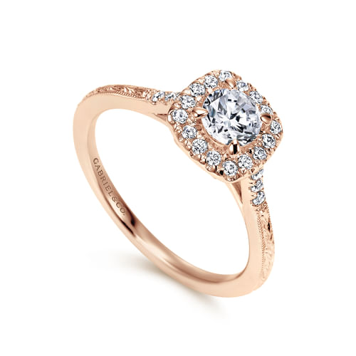 Vintage Inspired 14K Rose Gold Round Halo Diamond Engagement Ring