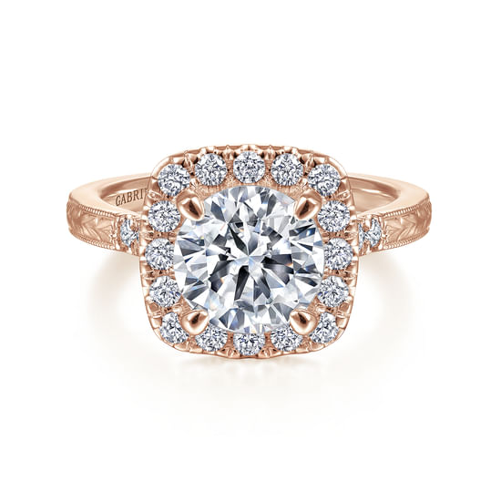 Gabriel - Vintage Inspired 14K Rose Gold Round Halo Diamond Engagement Ring