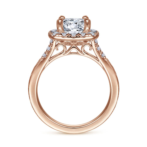 Vintage Inspired 14K Rose Gold Round Halo Diamond Engagement Ring
