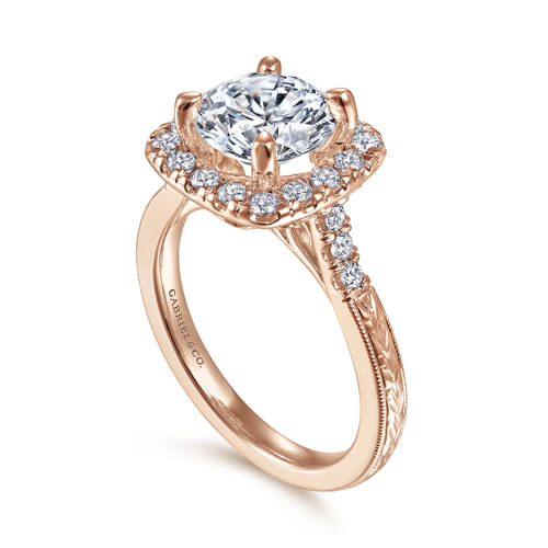Vintage Inspired 14K Rose Gold Round Halo Diamond Engagement Ring