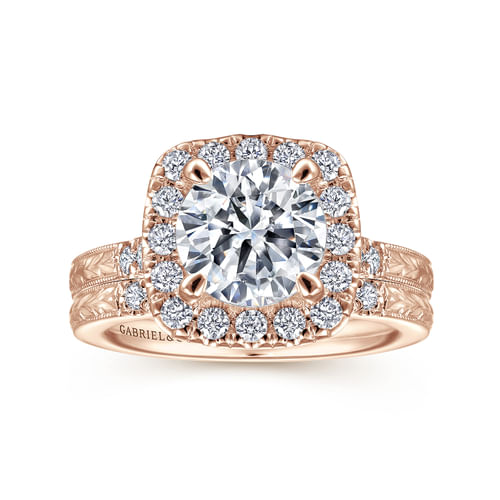Vintage Inspired 14K Rose Gold Round Halo Diamond Engagement Ring