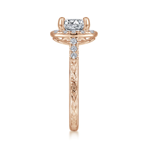 Vintage Inspired 14K Rose Gold Round Halo Diamond Engagement Ring