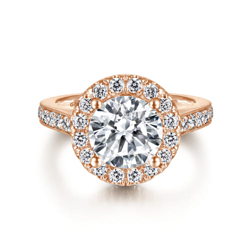 Vintage Inspired 14K Rose Gold Round Halo Diamond Engagement Ring