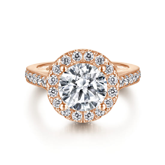 Gabriel - Vintage Inspired 14K Rose Gold Round Halo Diamond Engagement Ring