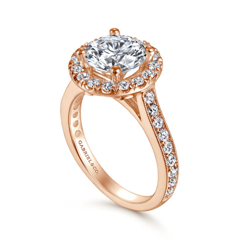 Vintage Inspired 14K Rose Gold Round Halo Diamond Engagement Ring