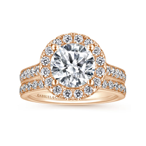 Vintage Inspired 14K Rose Gold Round Halo Diamond Engagement Ring