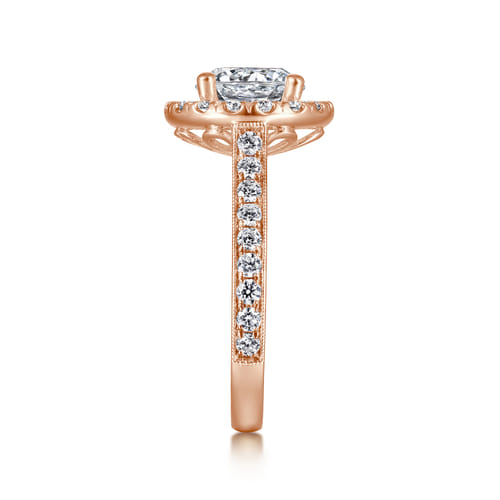 Vintage Inspired 14K Rose Gold Round Halo Diamond Engagement Ring