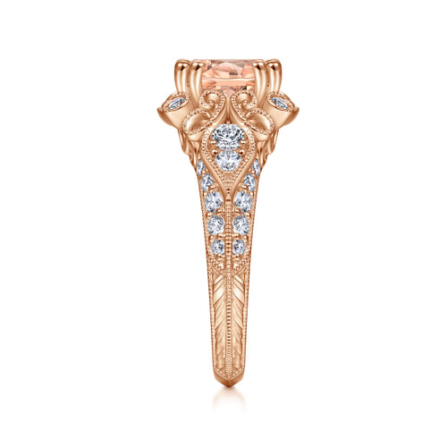Vintage Inspired 14K Rose Gold Round Halo Morganite and Diamond Engagement Ring