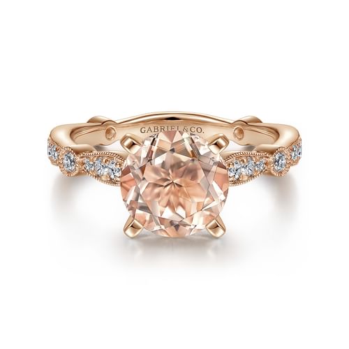 Vintage Inspired 14K Rose Gold Round Morganite and Diamond Engagement Ring
