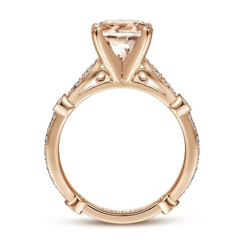 Vintage Inspired 14K Rose Gold Round Morganite and Diamond Engagement Ring
