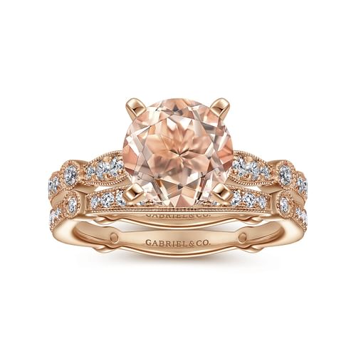 Vintage Inspired 14K Rose Gold Round Morganite and Diamond Engagement Ring