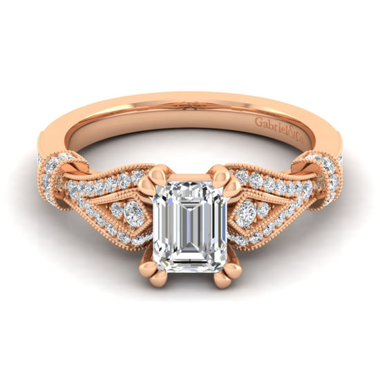 Gabriel - Vintage Inspired 14K Rose Gold Split Shank Emerald Cut Diamond Engagement Ring