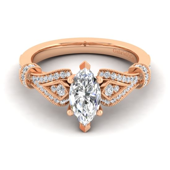 Gabriel - Vintage Inspired 14K Rose Gold Split Shank Marquise Shape Diamond Engagement Ring