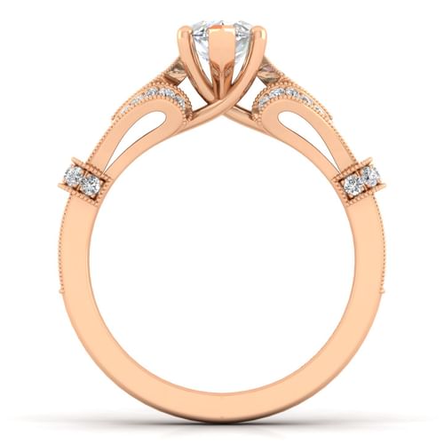 Vintage Inspired 14K Rose Gold Split Shank Marquise Shape Diamond Engagement Ring