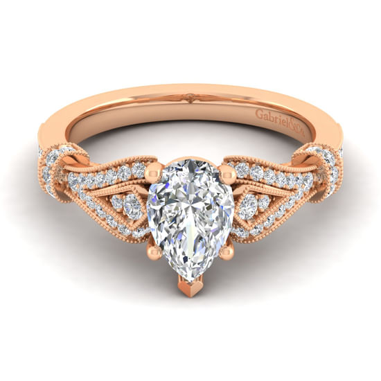 Gabriel - Vintage Inspired 14K Rose Gold Split Shank Pear Shape Diamond Engagement Ring