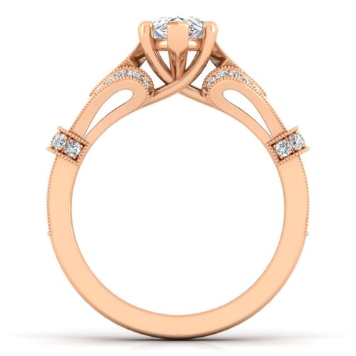 Vintage Inspired 14K Rose Gold Split Shank Pear Shape Diamond Engagement Ring