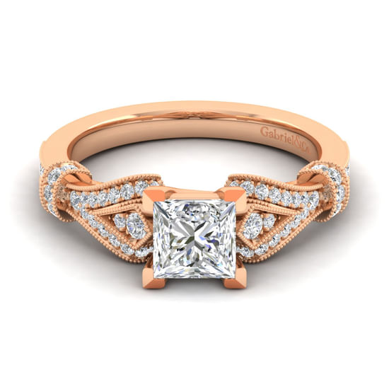Gabriel - Vintage Inspired 14K Rose Gold Split Shank Princess Cut Diamond Engagement Ring