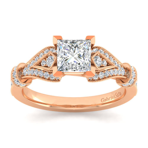 Vintage Inspired 14K Rose Gold Split Shank Princess Cut Diamond Engagement Ring